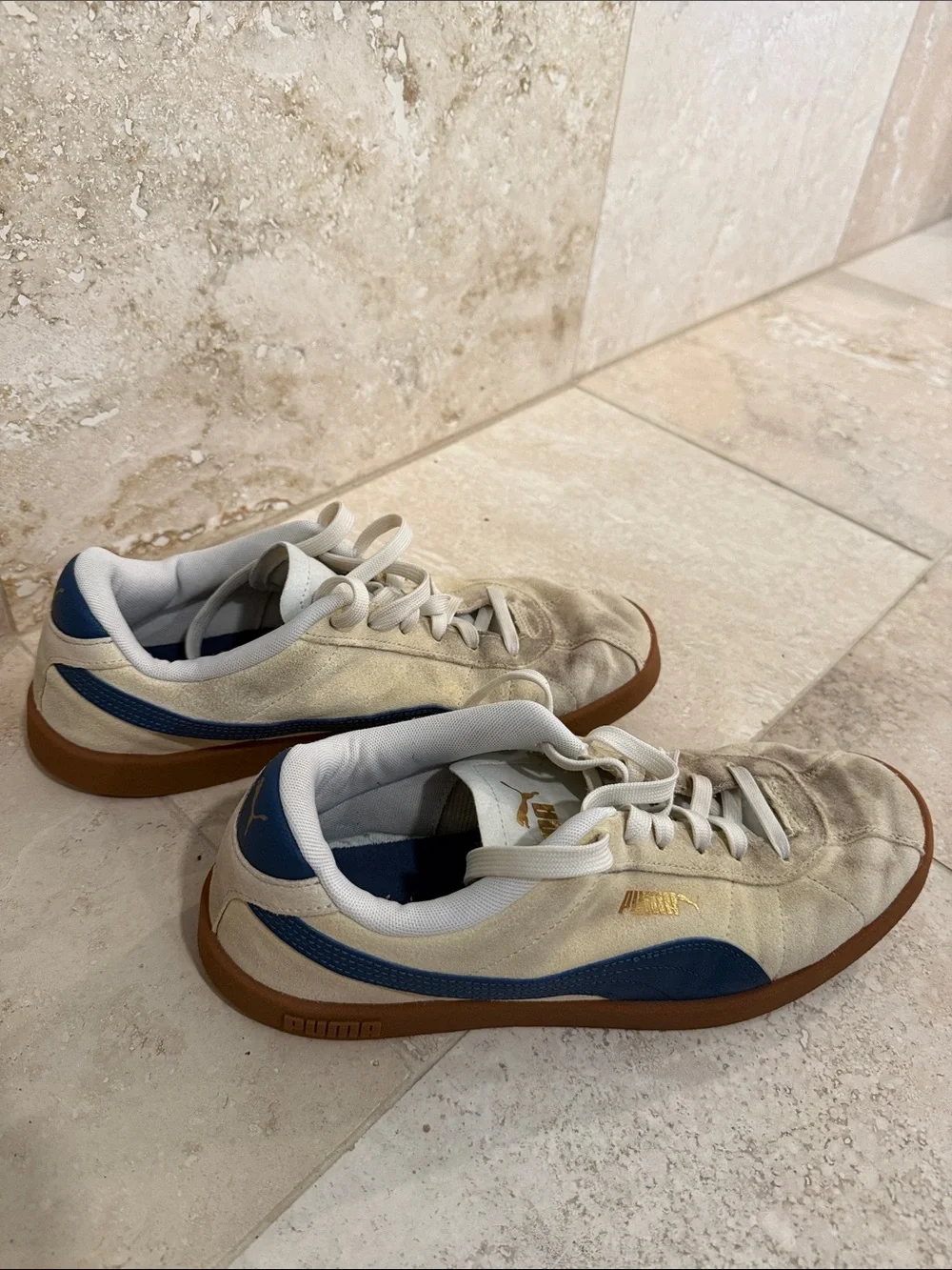 Puma Men's Sneakers in Cream with Brown Gum Sole
